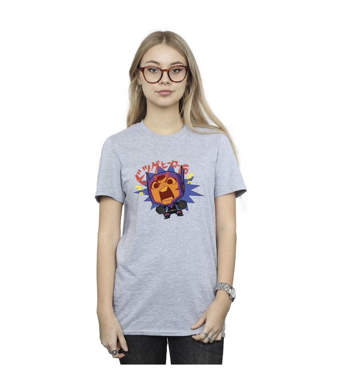 Disney Femme/Les femmes Big Hero 6 Baymax Hiro Angry Manga Cotton Boyfriend T-Shirt (Gris sportif) - UTBI15763-2