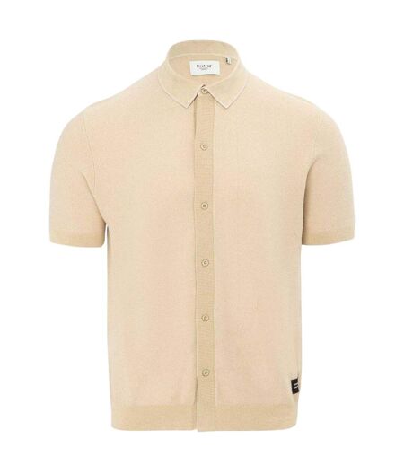 Mens Knitted Short-sleeved Shirt Beige Firetrap