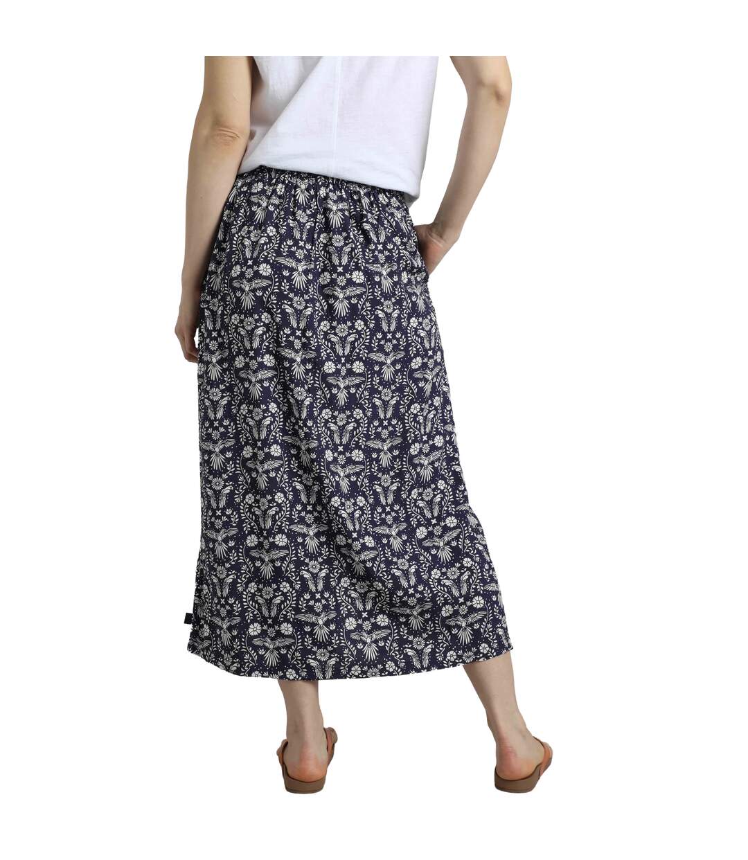 Womens/ladies nina livaeco printed midi skirt rich navy Weird Fish-4