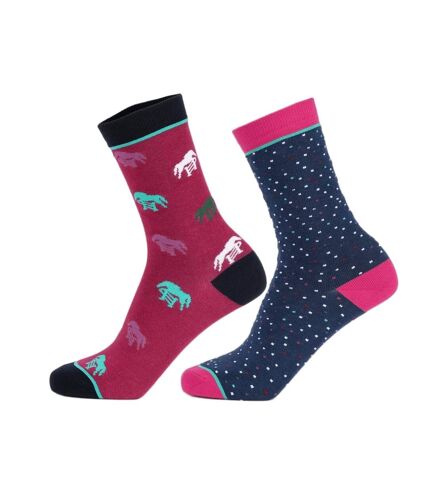Aubrion Womens/Ladies Horse Bamboo Socks (Pack of 2) (Pink/Blue/Black)