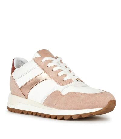 Womens/ladies Tabelya Leather Trainers Nude White Geox