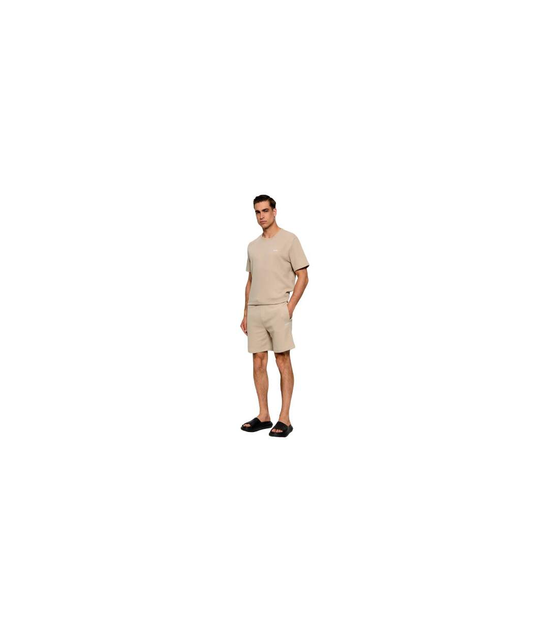 Mens Waffle Relaxed Fit Shorts Beige Boss-1