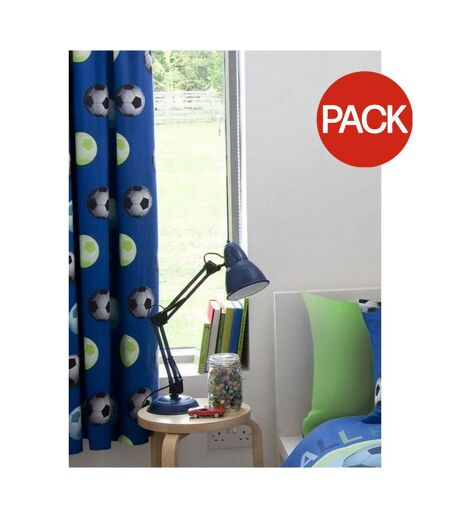 Pack of 2  Football lined curtains  72in x 66in blue Catherine Lansfield