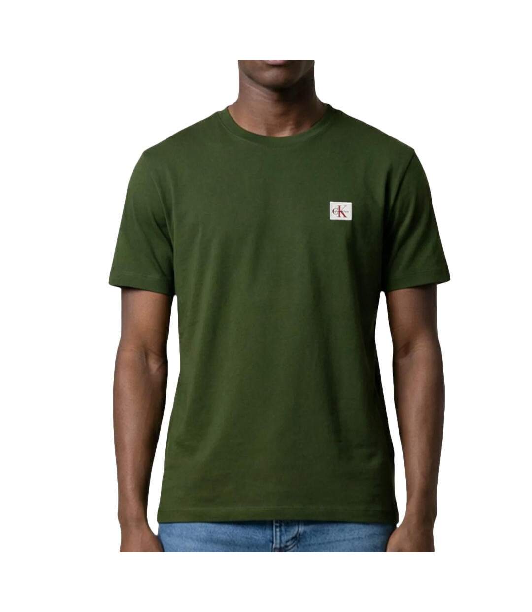 T-Shirt vert foncé homme calvin klein jeans badge l4g-1