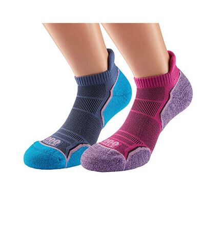 Pack Of 2  Womens/ladies Run Ankle Socks  Hot Pink Lavender Blue 1000 Mile