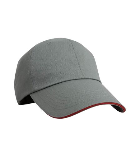 Herringbone Sandwich Peak Baseball Cap Grey Red Result Headwear