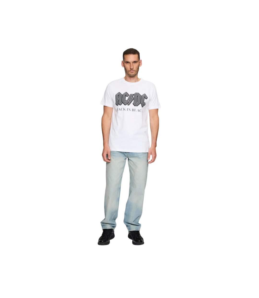 Mens Back In Black Ac/dc T-shirt Blanc MerchCode-1