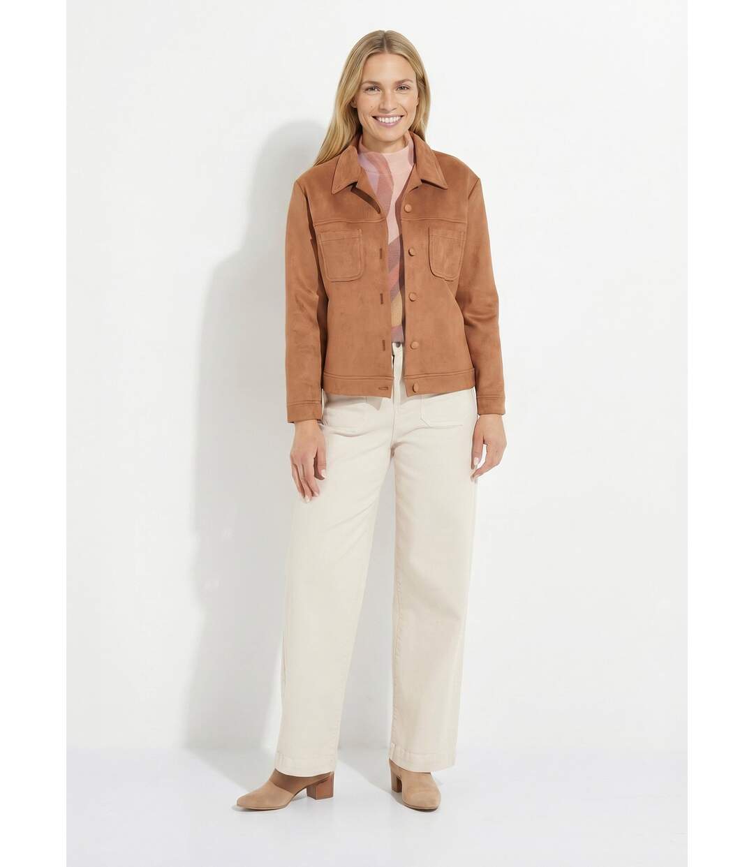 Blouson boutonné tissu suédé col cranté-3