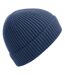 Bonnet Unisexe Adulte En Tricot Côtelé Bleu Acier Beechfield-1