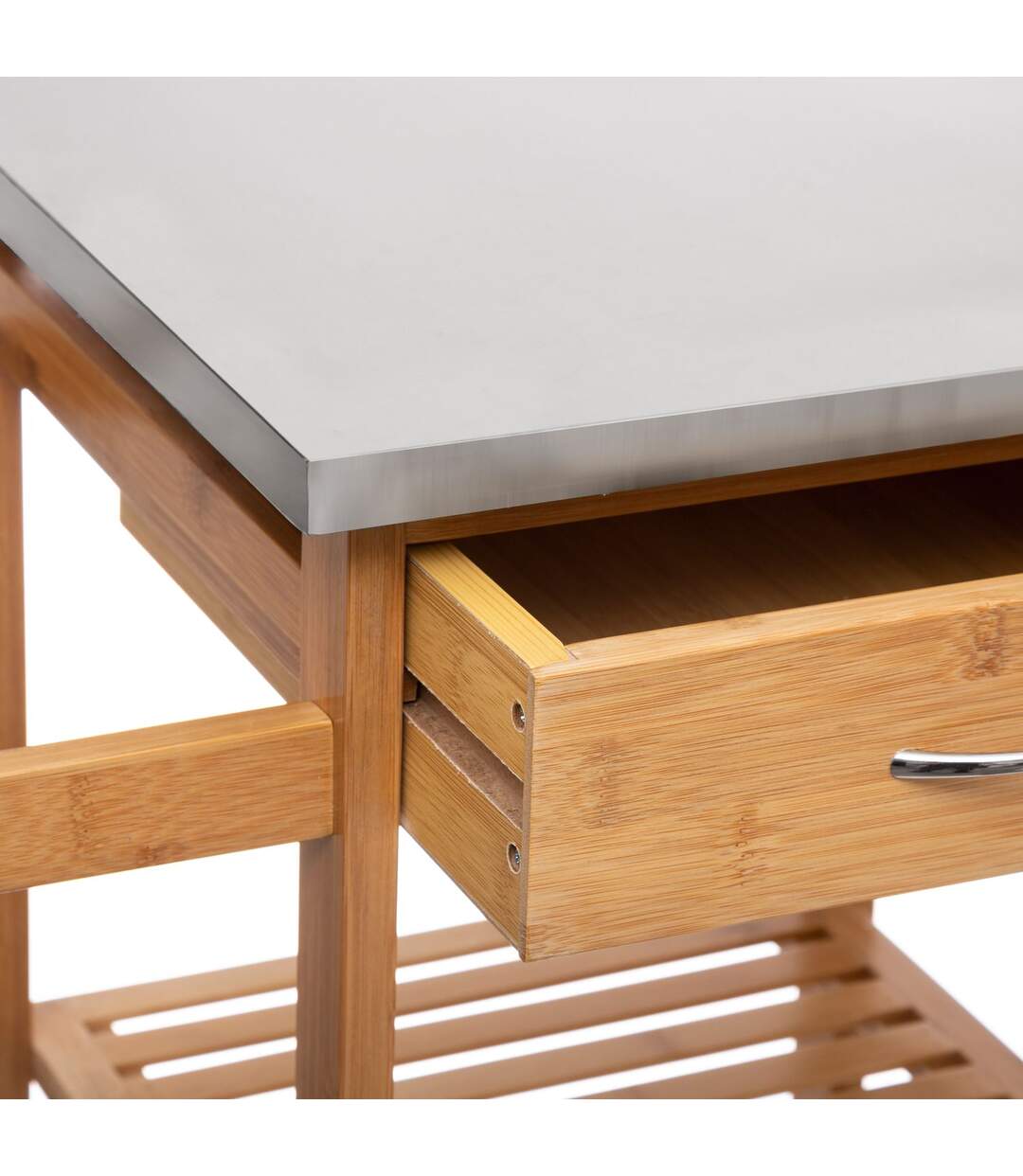 Desserte grand modèle à tiroirs et paniers en bambou BELYA - Beige-4