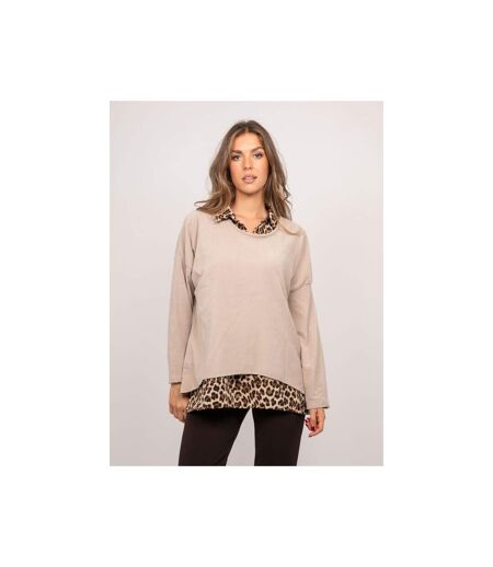 Pull 2 en 1 effet superposé col chemise léopard KEVA - Dona X Lisa