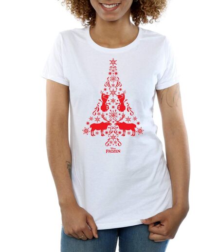 Disney Femme/Les femmes - T-shirt en coton avec arbre de Noël Frozen (Blanc) - UTBI21924