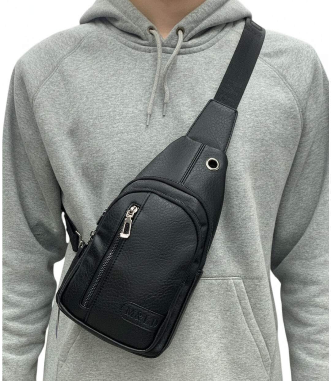 Sac body-bag en simili cuir noir pour homme - Elégance décontractée avec poches multifonctions-3