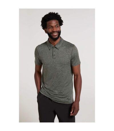 Mens agra stripe polo shirt khaki green Mountain Warehouse