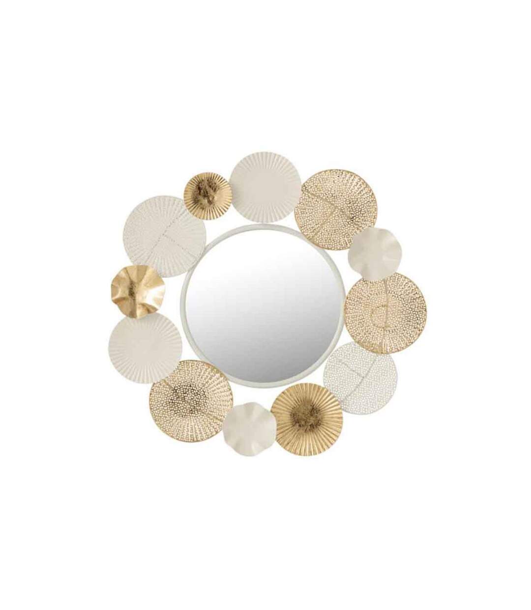 Miroir Mural Déco Cercles Ronds 67cm Blanc & Or-1