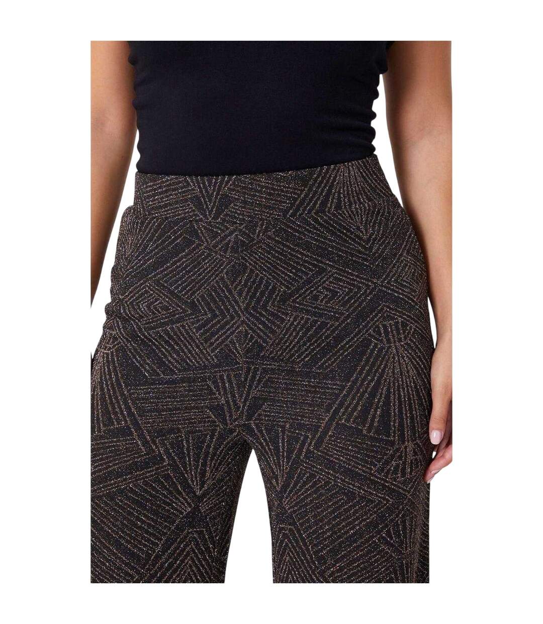 Womens/ladies Lurex Geometric High Rise Wide Leg Trousers Gold Silver Be You-4