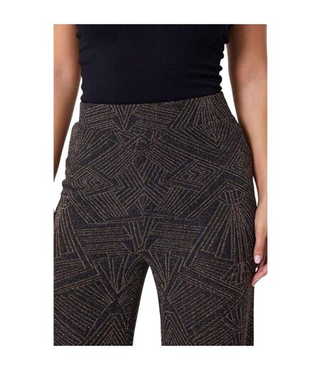 Womens/ladies Lurex Geometric High Rise Wide Leg Trousers Gold Silver Be You