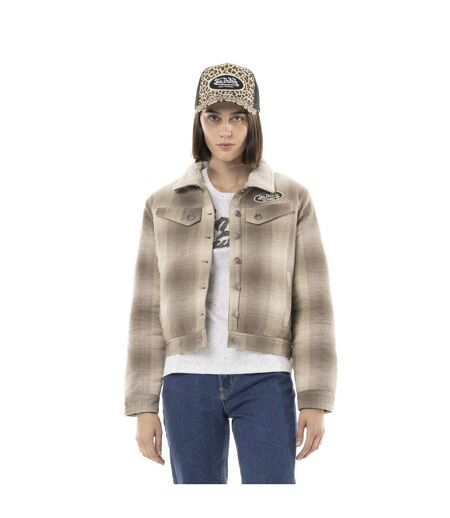 Veste femme à carreaux doublée sherpa avec patchs Vondutch