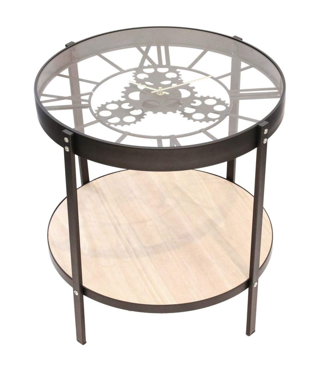 Table d'appoint en métal et bois horloge 50 cm-1