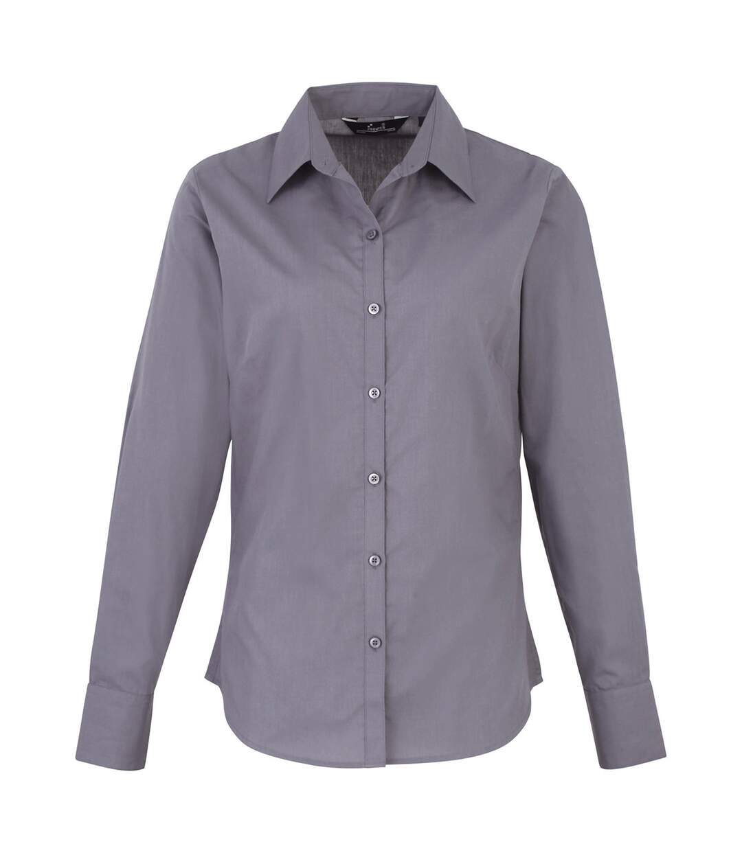Womens/ladies Poplin Long-sleeved Blouse Steel Premier-1