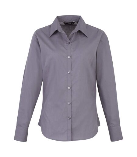 Womens/ladies Poplin Long-sleeved Blouse Steel Premier