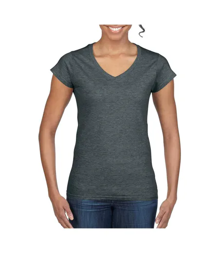 Ladies Soft Style Short Sleeve V-neck T-shirt Dark Heather Gildan