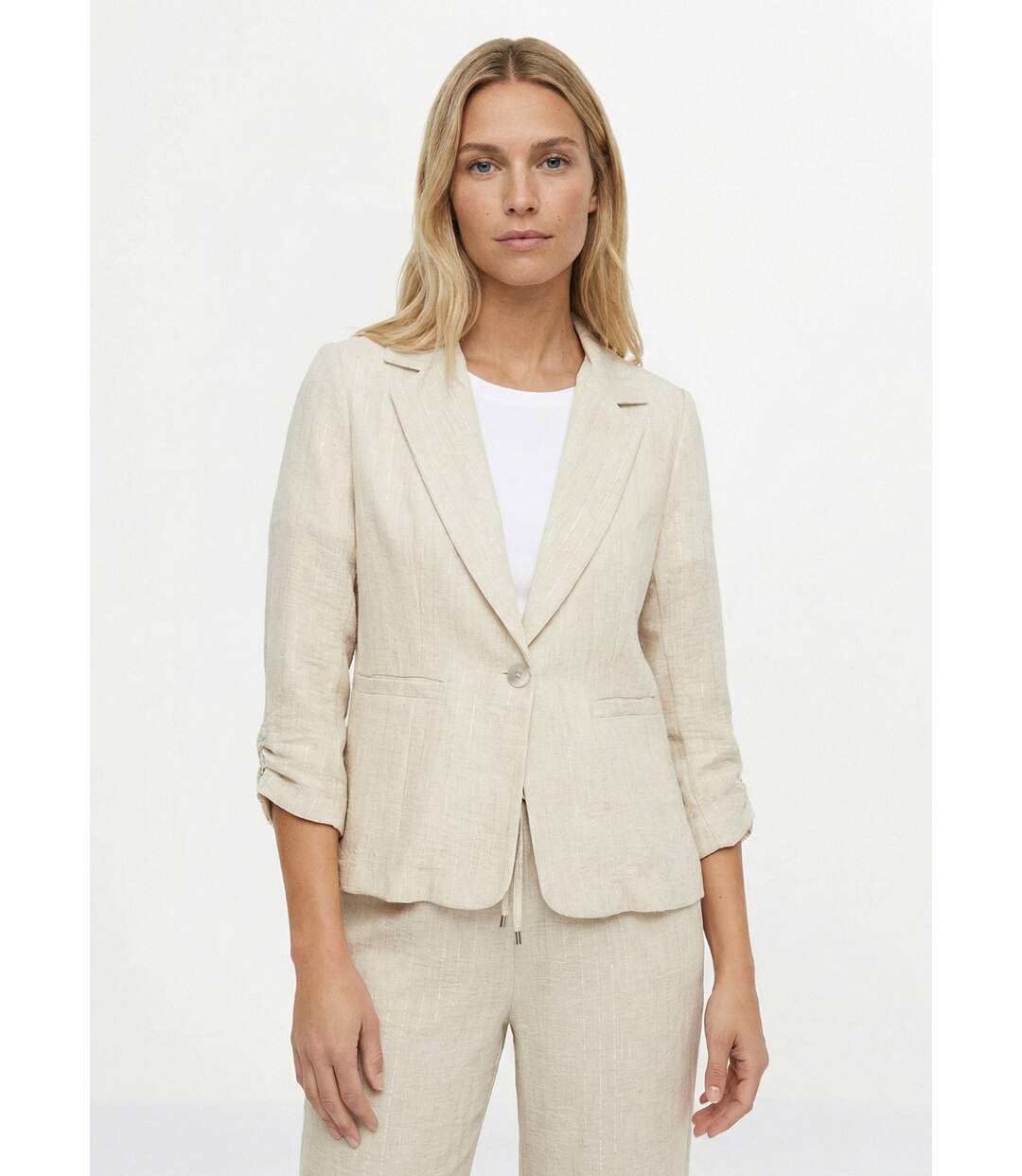 Veste tailleur rayée, aspect irrégulier-1