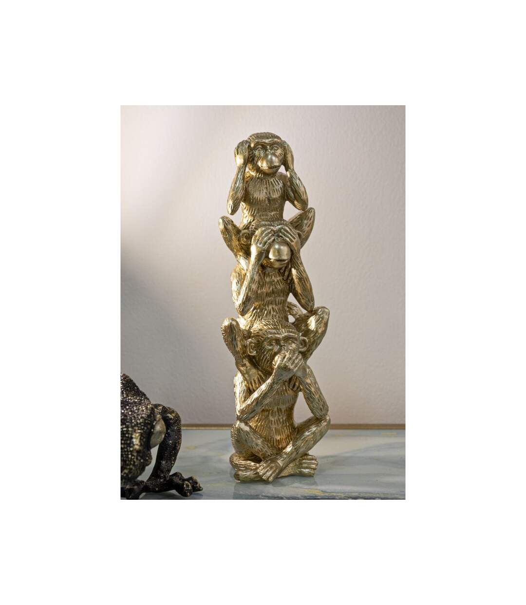 Statuette Déco Pyramide 3 Singes 30cm Or-5