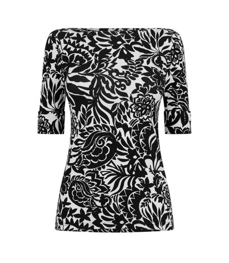 Womens/ladies Floral Boat Neck T-shirt Cream Black Ralph Lauren