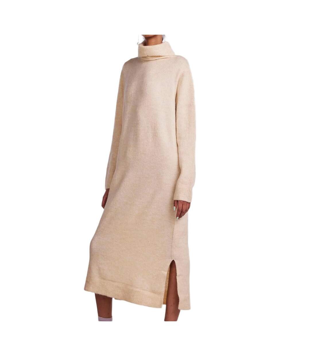 Robe Pull Beige Femme Pieces Rollneck Knit - L