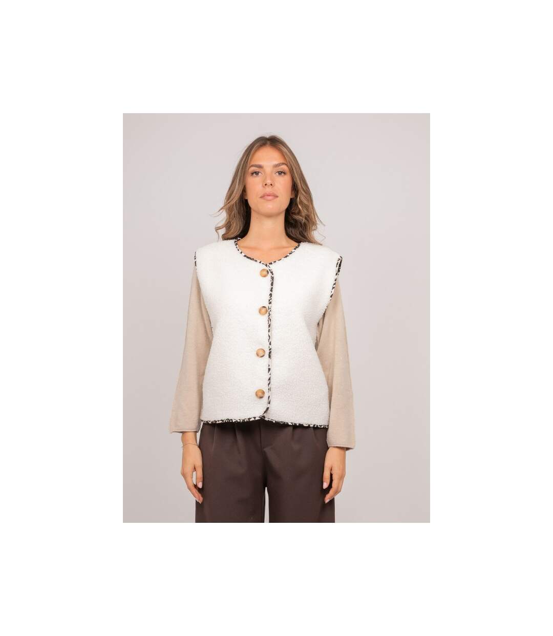 Gilet sans manches sherpa finitions léopard UMALIA - Dona X Lisa-1