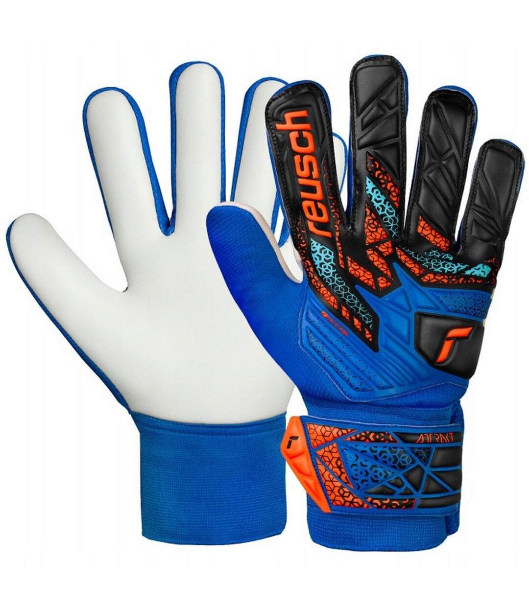 Childrens/kids Attrakt Starter Goalkeeper Gloves White Black Blue Reusch-4