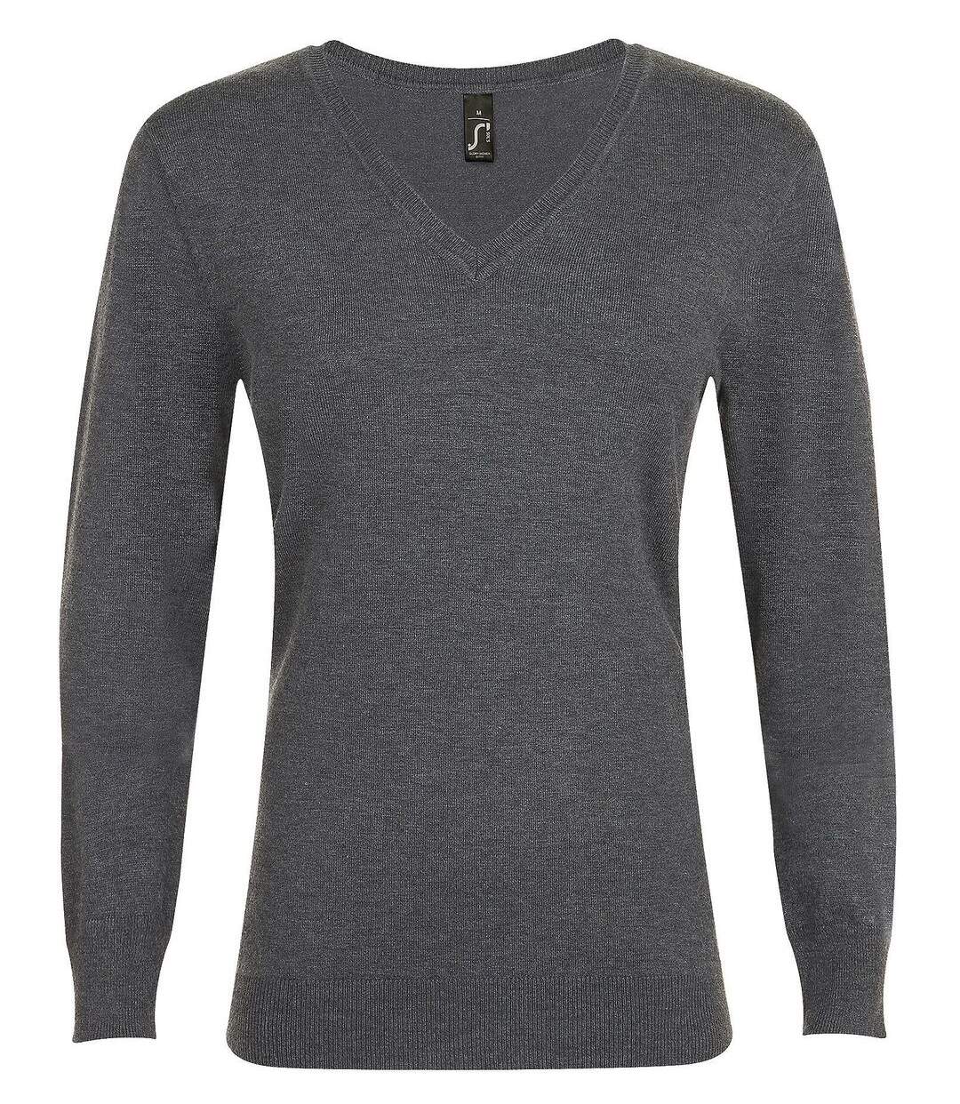 Pull classique col V - Femme - 01711 - gris anthracite-1