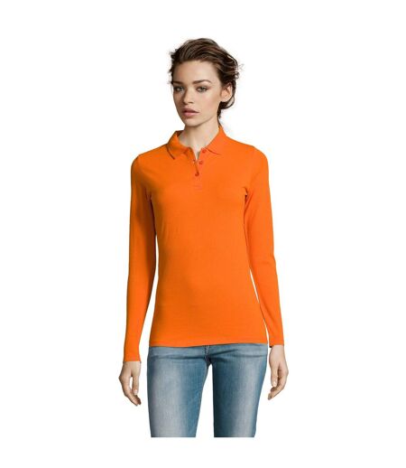 SOLS Womens/Ladies Perfect Long Sleeve Pique Polo Shirt (Orange) - UTPC2908