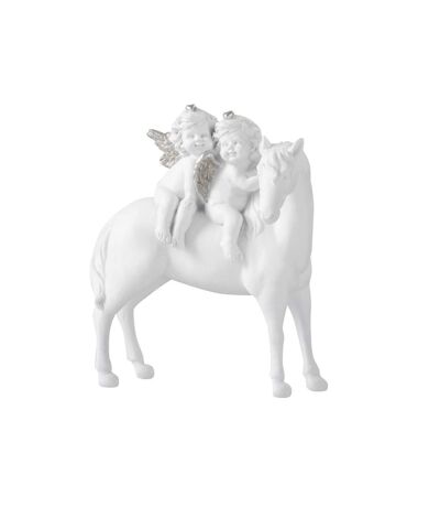 Paris Prix - Statuette Design cheval & 2 Anges 18cm Blanc