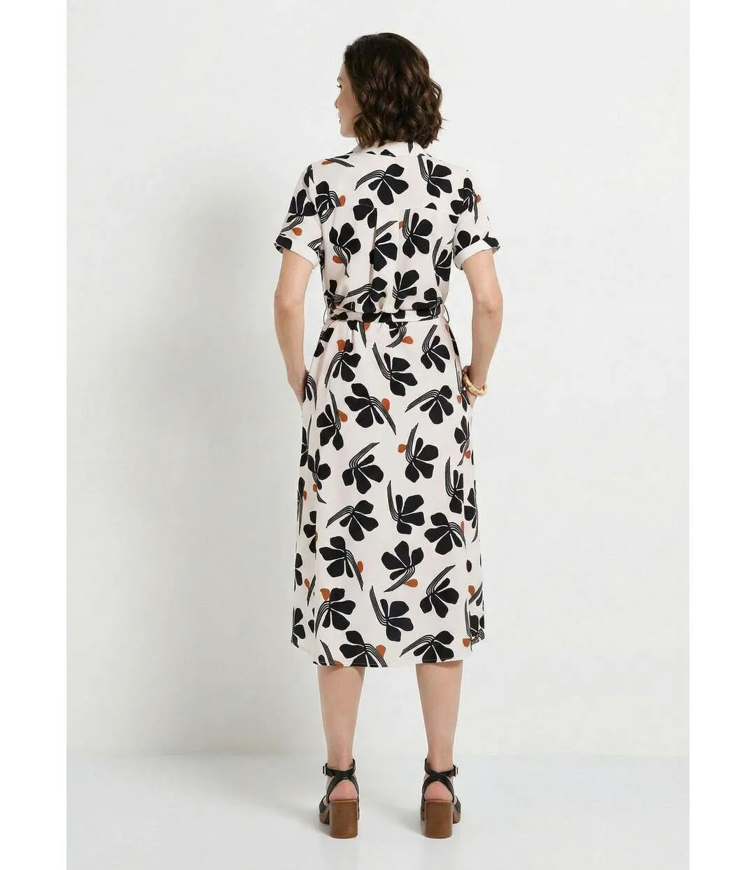 Robe-chemisier mi-longue ceinturée imprimée-2