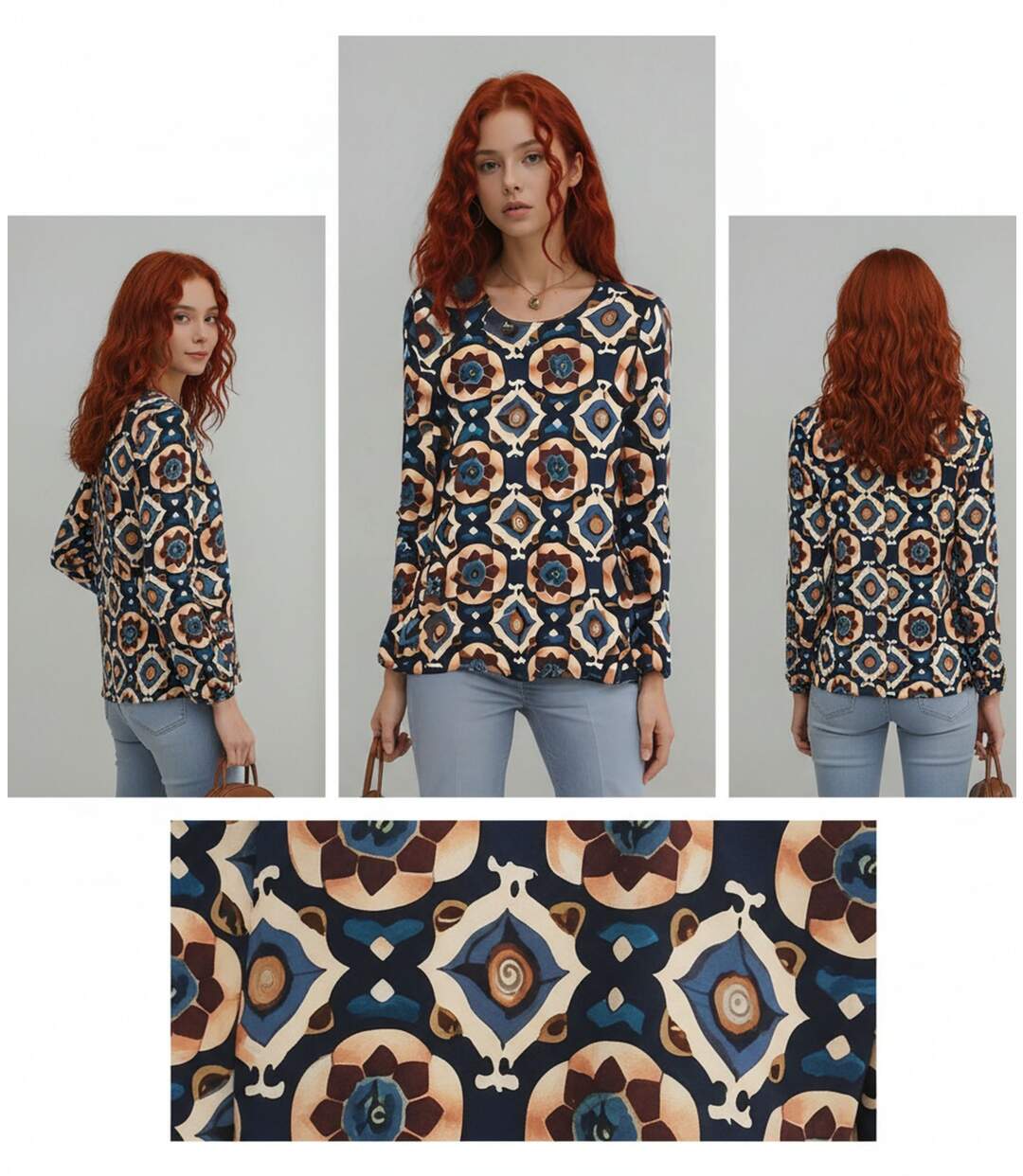 Tee shirt femme imprimé manches longues - Col arrondi - Confort et durabilité-2