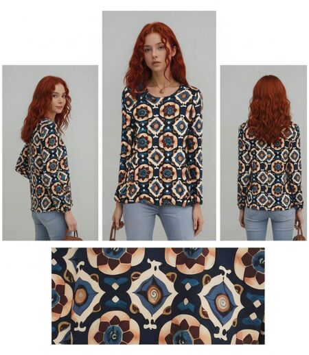 Tee shirt femme imprimé manches longues - Col arrondi - Confort et durabilité