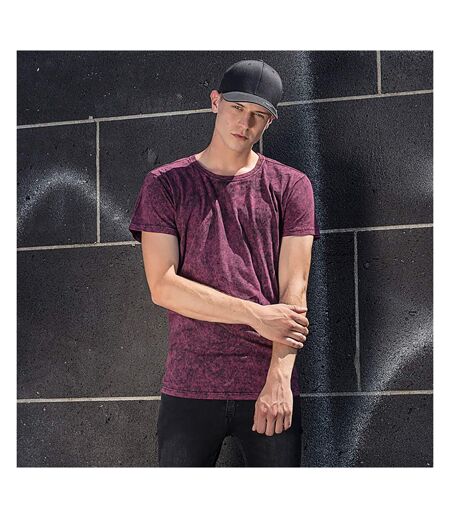 Build Your Brand Mens Acid Washed Tee (Berry/Black)