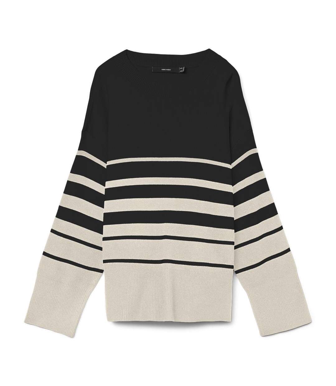 Pull beige/noir à rayures femme vero moda saba stripe-1
