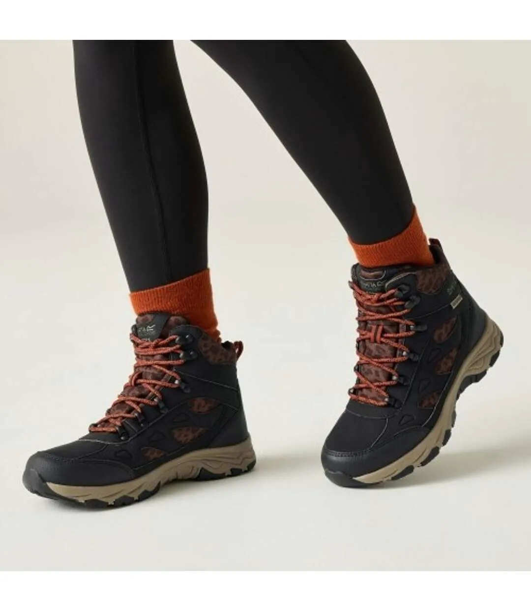 Womens/ladies Vendora Leopard Synthetic Leather Walking Boots Black Regatta-1