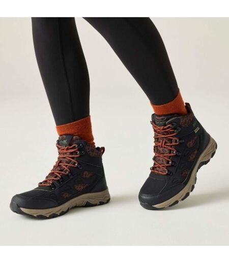 Womens/ladies Vendora Leopard Synthetic Leather Walking Boots Black Regatta