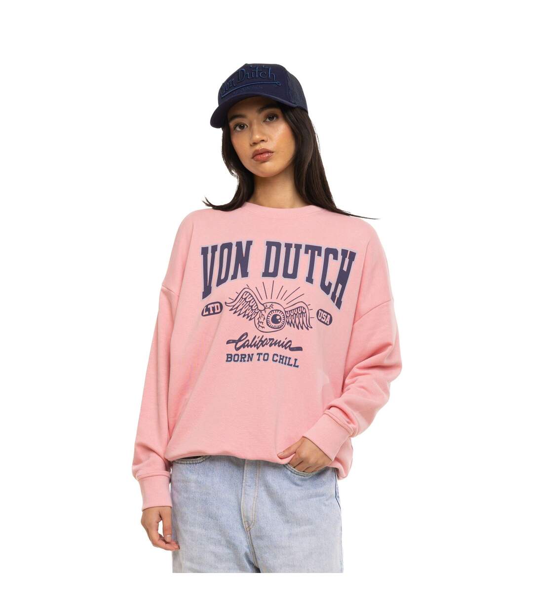 Sweat femme relax fit col rond avec print devant College Vondutch-1