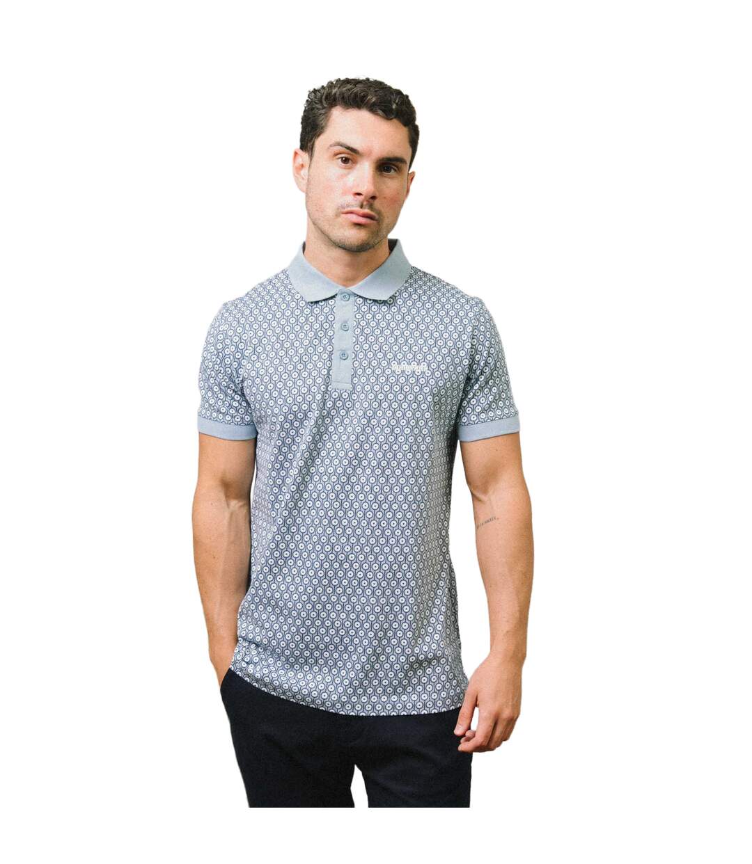 Mens Aw24 Geometric Polo Shirt Dusky Blue Lambretta-1