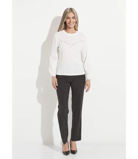 T-shirt blanc col montant volanté maille gaufrée