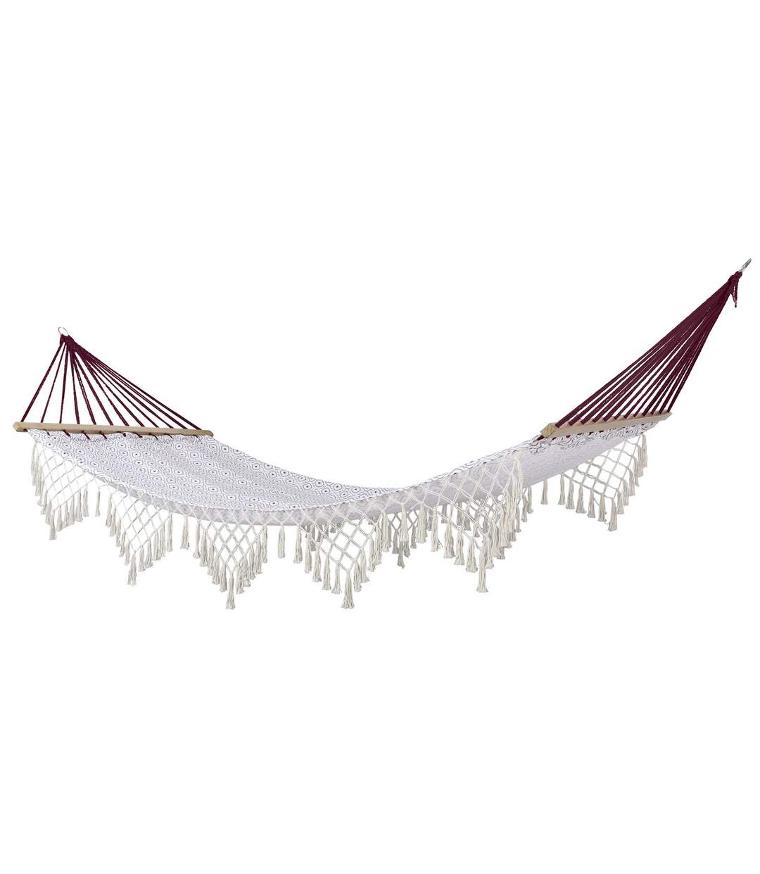 Hamac design ethnique Frangia - L. 200 x l. 100 cm - Blanc et bordeaux