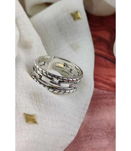 Adjustable 925 Silver Chain Band Thick Unisex Open Statement Ring