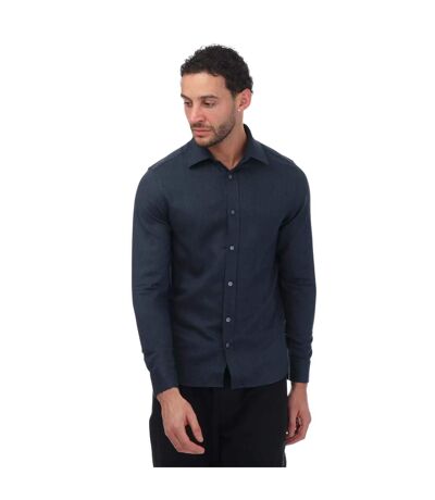Mens Crotone Herringbone Long-sleeved Shirt Navy Ted Baker