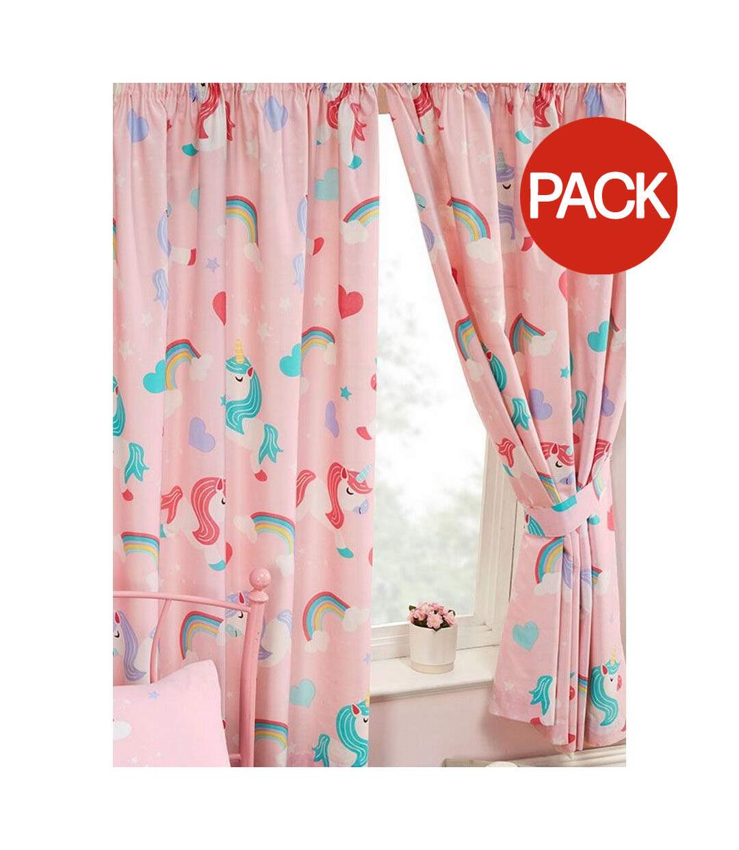 Pack of 2 I believe in unicorns lined curtains  72in x 66in pink Generic-1