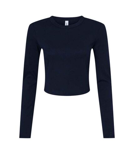 Womens/ladies micro-rib long-sleeved t-shirt solid navy Bella + Canvas